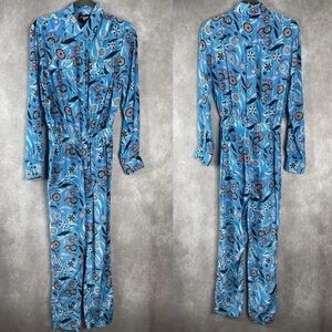 Mimi Liberte By Michel Klein Long Sleeve Printed Jumpsuit In Blue Sz 40 US L